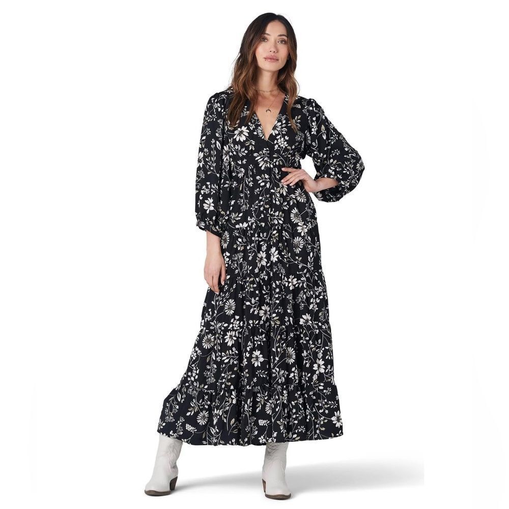 saltwater LUXE Black and White Floral Wrap Maxi Dress